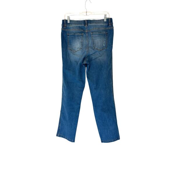 Spanx Medium Wash Pull On Slimming Straight Leg Stretch Denim Jeans Size Large - Picture 5 of 9